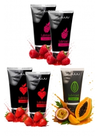 Набор из 5 съедобных лубрикантов JUJU (клубника х 2, малина х 2, тропические фрукты) - JuJu - купить с доставкой в Петрозаводске