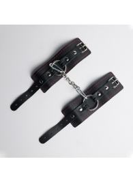 Черные кожаные наручники с красной строчкой - Crazy Handmade - купить с доставкой в Петрозаводске