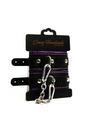 Черно-фиолетовые скругленные наручники с мягкой подкладкой - Crazy Handmade - купить с доставкой в Петрозаводске