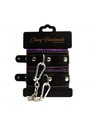 Черно-фиолетовые скругленные наручники с мягкой подкладкой - Crazy Handmade - купить с доставкой в Петрозаводске