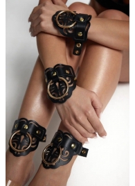 Черные кожаные оковы с резными узорами и клепками - Crazy Handmade - купить с доставкой в Петрозаводске