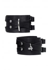 Черные кожаные оковы с двумя перекрёстными ремешками - Pecado - купить с доставкой в Петрозаводске