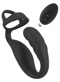 Черное эрекционное кольцо со стимуляцией промежности и анальной пробкой Cock Ring with RC Prostate Plug - Orion - в Петрозаводске купить с доставкой