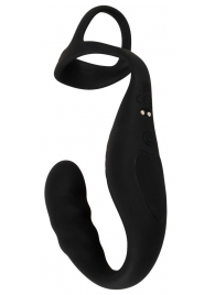 Черное эрекционное кольцо со стимуляцией промежности и анальной пробкой Cock Ring with RC Prostate Plug - Orion - в Петрозаводске купить с доставкой