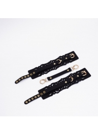 Черный кожаные оковы с узорами и золотистой фурнитурой - Crazy Handmade - купить с доставкой в Петрозаводске