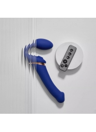 Синий безремневой страпон Multi Orgasm Bendable Strap-On size L с клиторальной стимуляцией - Strap-on-me - купить с доставкой в Петрозаводске