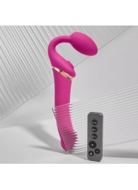 Ярко-розовый безремневой страпон Multi Orgasm Bendable Strap-On size XL с клиторальной стимуляцией - Strap-on-me - купить с доставкой в Петрозаводске