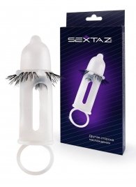 Эластичная насадка на пенис с подхватом мошонки и стимулирующими «ресничками» - Sextaz - в Петрозаводске купить с доставкой