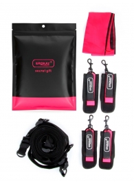 Черно-розовый эротический набор: фиксатор, оковы, наручники, повязка - Erokay - купить с доставкой в Петрозаводске