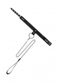 Черный узкий однослойный ошейник с серебристым поводком-цепочкой - Pecado - купить с доставкой в Петрозаводске