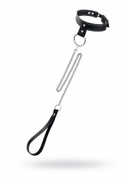 Черный узкий однослойный ошейник с серебристым поводком-цепочкой - Pecado - купить с доставкой в Петрозаводске