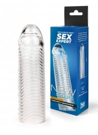 Прозрачная закрытая насадка на пенис с ребрышками - 16 см. - Sex Expert - в Петрозаводске купить с доставкой