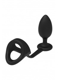 Черное эрекционное кольцо с анальной пробкой Cockstrap With Anal Plug - Dream Toys - в Петрозаводске купить с доставкой
