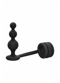 Черное эрекционное кольцо с анальной елочкой Cockring With Beaded Anal Plug - Dream Toys - в Петрозаводске купить с доставкой
