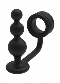 Черное эрекционное кольцо с анальной елочкой Cockring With Beaded Anal Plug - Dream Toys - в Петрозаводске купить с доставкой
