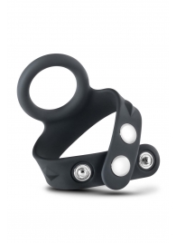 Черное эрекционное кольцо с подхватом мошонки на кнопках VS6 - Blush Novelties - в Петрозаводске купить с доставкой