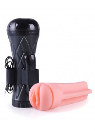 Телесный мастурбатор-вагина в черной колбе с вибрацией - Boys of Toys - в Петрозаводске купить с доставкой