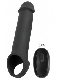 Черная вибронасадка для пениса с хомутом для мошонки и пультом ДУ Remote Controlled Penis Extension - Orion - в Петрозаводске купить с доставкой