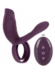 Фиолетовая насадка на член с клиторальным отростком и пультом ДУ RC Couple’s Vibrator 2 - Orion - в Петрозаводске купить с доставкой