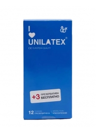 Классические презервативы Unilatex Natural Plain - 12 шт. + 3 шт. в подарок - Unilatex - купить с доставкой в Петрозаводске