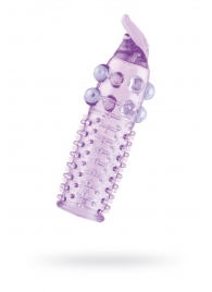 Гелевая фиолетовая насадка с шариками, шипами и усиком - 11 см. - Toyfa Basic - в Петрозаводске купить с доставкой