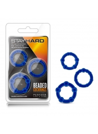 Набор из 3 синих эрекционных колец Stay Hard Beaded Cockrings - Blush Novelties - в Петрозаводске купить с доставкой