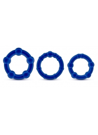 Набор из 3 синих эрекционных колец Stay Hard Beaded Cockrings - Blush Novelties - в Петрозаводске купить с доставкой