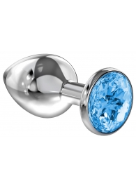 Большая серебристая анальная пробка Diamond Light blue Sparkle Large с голубым кристаллом - 8 см. - Lola Games - купить с доставкой в Петрозаводске