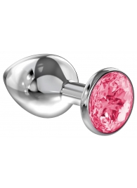 Большая серебристая анальная пробка Diamond Pink Sparkle Large с розовым кристаллом - 8 см. - Lola Games - купить с доставкой в Петрозаводске