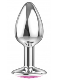 Малая серебристая анальная пробка Diamond Pink Sparkle Small с розовым кристаллом - 7 см. - Lola Games - купить с доставкой в Петрозаводске