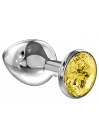 Большая серебристая анальная пробка Diamond Yellow Sparkle Large с жёлтым кристаллом - 8 см. - Lola Games - купить с доставкой в Петрозаводске