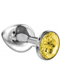 Малая серебристая анальная пробка Diamond Yellow Sparkle Small с жёлтым кристаллом - 7 см. - Lola Games - купить с доставкой в Петрозаводске