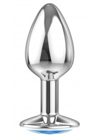 Малая серебристая анальная пробка Diamond Light blue Sparkle Small с голубым кристаллом - 7 см. - Lola Games - купить с доставкой в Петрозаводске