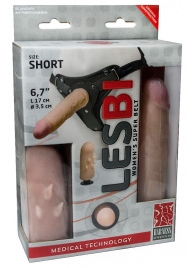 Телесный поясной страпон LESBI с вагинальной пробкой - 17 см. - LOVETOY (А-Полимер) - купить с доставкой в Петрозаводске