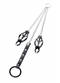 Черно-серебристые зажимы для сосков с кольцом для пениса TOYFA Metal - ToyFa - купить с доставкой в Петрозаводске