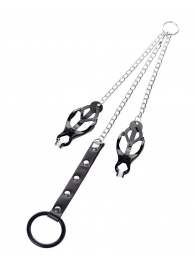 Черно-серебристые зажимы для сосков с кольцом для пениса TOYFA Metal - ToyFa - купить с доставкой в Петрозаводске