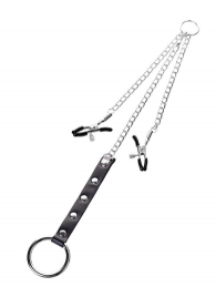 Серебристо-чёрные зажимы для сосков с кольцом для пениса TOYFA Metal - ToyFa - купить с доставкой в Петрозаводске