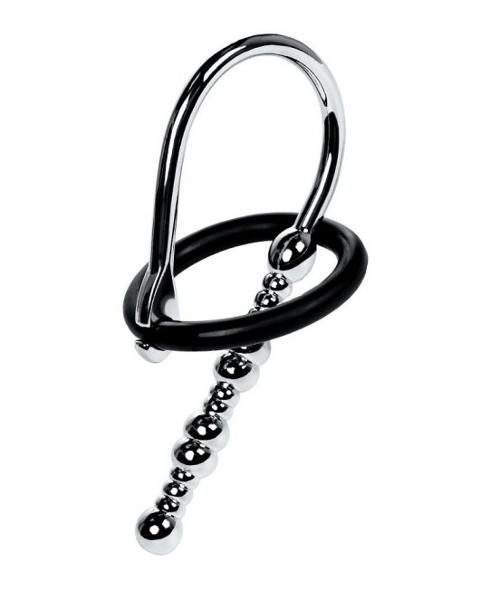 Серебристый уретральный плаг-бусины TOYFA Metal с мягким фиксириющим кольцом - ToyFa - купить с доставкой в Петрозаводске