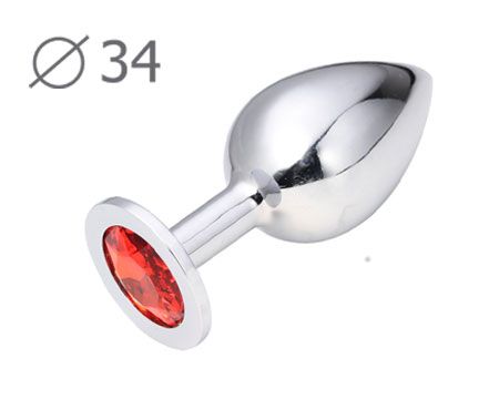 Коническая серебристая анальная втулка с красным кристаллом - 8,2 см. - Anal Jewelry Plug - купить с доставкой в Петрозаводске