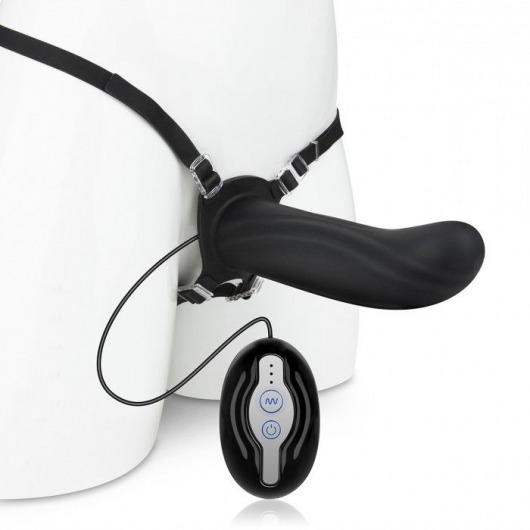 Черный страпон с вибратором Mojo Ghia - Seven Creations - купить с доставкой в Петрозаводске