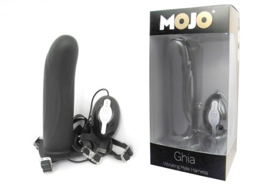Черный страпон с вибратором Mojo Ghia - Seven Creations - купить с доставкой в Петрозаводске