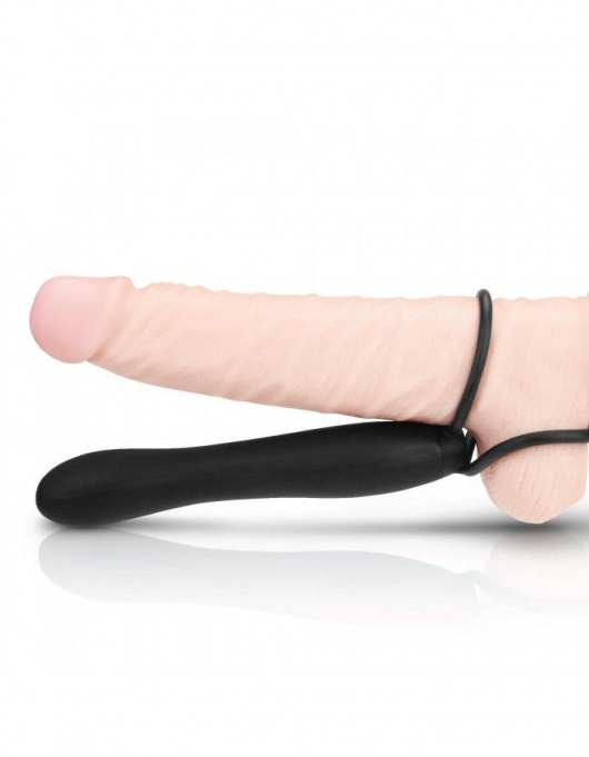 Черная насадка на пенис для двойной стимуляции Mojo BlackJack - 15 см. - Seven Creations - в Петрозаводске купить с доставкой