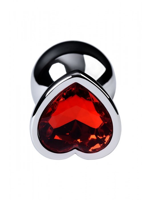 Серебристая коническая анальная пробка с красным кристаллом-сердечком - 7 см. - ToyFa - купить с доставкой в Петрозаводске