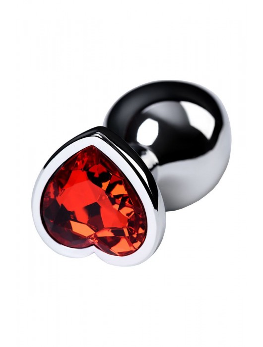 Серебристая коническая анальная пробка с красным кристаллом-сердечком - 7 см. - ToyFa - купить с доставкой в Петрозаводске