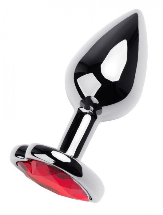 Серебристая коническая анальная пробка с красным кристаллом-сердечком - 7 см. - ToyFa - купить с доставкой в Петрозаводске