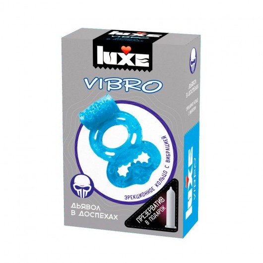 Голубое эрекционное виброкольцо Luxe VIBRO  Дьявол в доспехах  + презерватив - Luxe - в Петрозаводске купить с доставкой