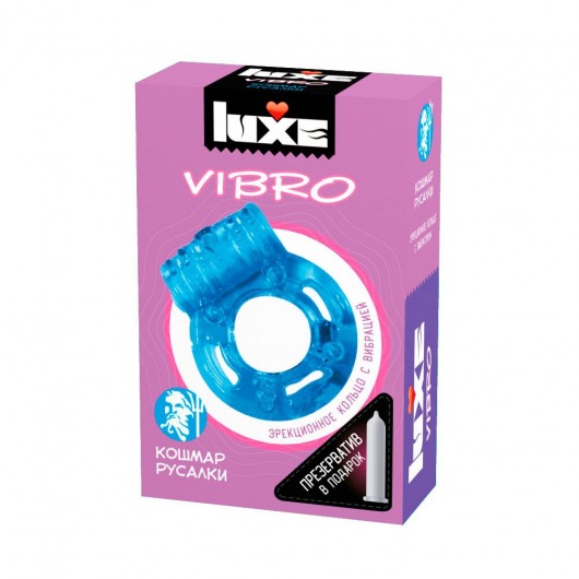 Голубое эрекционное виброкольцо Luxe VIBRO  Кошмар русалки  + презерватив - Luxe - в Петрозаводске купить с доставкой