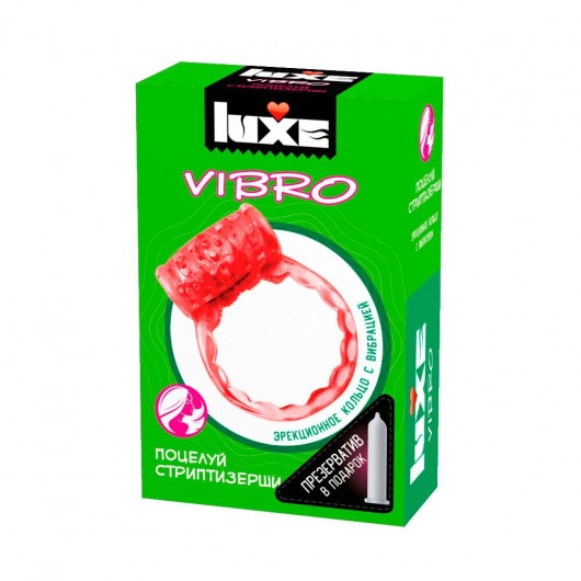 Розовое эрекционное виброкольцо Luxe VIBRO  Поцелуй стриптизёрши  + презерватив - Luxe - в Петрозаводске купить с доставкой