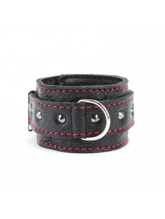 Черные оковы с шипами и контрастной строчкой - БДСМ Арсенал - купить с доставкой в Петрозаводске