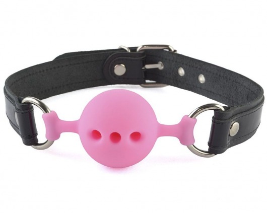 Розовый кляп-шар на черных кожаных ремешках - Sitabella - купить с доставкой в Петрозаводске